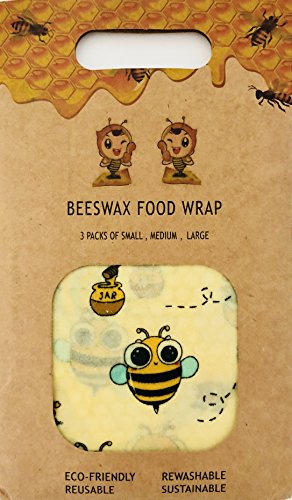 On Trend Bee's Wax Organic Food Wraps Reusable Sustainable Cotton Eco Friendly Plastic Free Food Storage Honey comb Print - 1 Small 1 Medium 1 Large Assorted 3 Pack