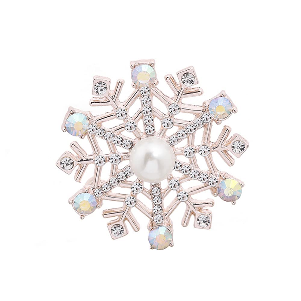 Christmas Brooch Pin with Rhinestone Crystal CZ Pearl Winter Snowflake Brooches Festive Decorations Ornaments Necktie Dress Accessories Jewelry for Women Girls Xmas Merry Christmas (Pearl Snowflake)
