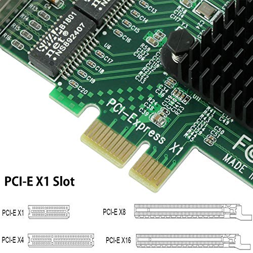 Ziyituod Network Card, RJ45 4 Port Gigabit Ethernet Card, PCI Express Network Interface Card, 10/100/1000Mbps, 4 Port with Realtek RTL8111 Chipset, Support Windows XP/7/8/10,Linux,NAS(No Software)