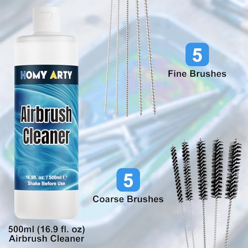HOMY ARTY Airbrush Paint - 42 Colours with 6 Thinners and Cleaner 500ml with Brushes, Airbrush Ready Acrylic Paint for Metal, Plastic, Canvas, Wood, 20 ml/Bottle