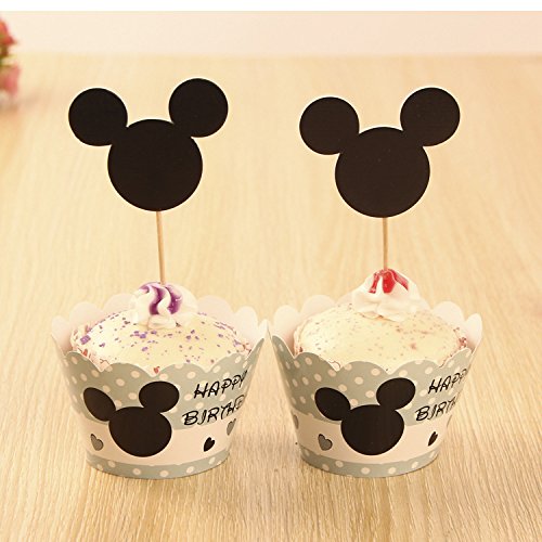 BETOP HOUSE Set of 1 Dozen Mickey Mouse Minnie Cupcake Mufiin Wrappers Toppers Kit for Kids Birthday Party Baby Shower (Mickey)