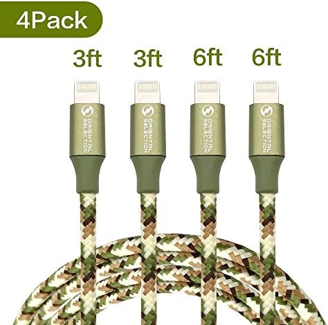 Iphone Charger Cable Oriental Selection Iphone Lightning Cable 4 Pack 3FT/6FT(1M/2M) Nylon Braided Cord To USB Charging For Iphone X/8/8Plus 7/7Plus 6S/6SPlus SE/5S/5 Ipad (Camouflage Green 3FT 6FT)