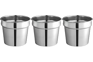 OCS Parts Pro Series 3-Pack 7 Quart Vegetable Inset Pots | 9.5" x 8.13" Stainless Steel Pot for Sauces, Soups, Stovetop, Soup Warmers, Steam Tables or Kitchen Utensil Organization