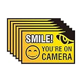 Smile You're On Camera Sign - 6 Pack - 4 x 2.5 inches - Weatherproof & Water-Resistant - Security Warning Stickers