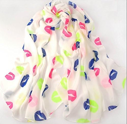 JOVANAS FASHION Chiffon Lipstick Lips Scarf Sunscreen Shawl (White)