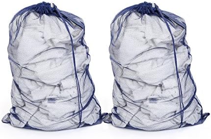 PRO-MART DAZZ Small Mesh Laundry Bag with Handle, Blue - 2 Pack