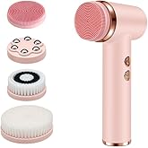 Dexmary Facial Cleansing Brush, 5 Speeds Adjustable Facial Brush, Waterproof & Rechargeable Face Scrubber Exfoliator with 4 Brush Heads for Women, Pink