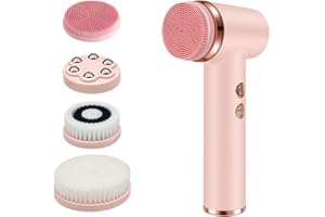 Dexmary Facial Brush, 5 Speeds Adjustable Facial Cleansing Brush, Waterproof & Rechargeable Face Scrubber Exfoliator with 4 B