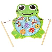 Magnetic Fishing Pole Game | Wooden Fishing Jigsaw Green Frog Shape Puzzle Board | Fine Motor Skills, Hand-Eye Coordination Toys for Kids | Learning Shape, Color and Sorting | Birthday Gift for Kids