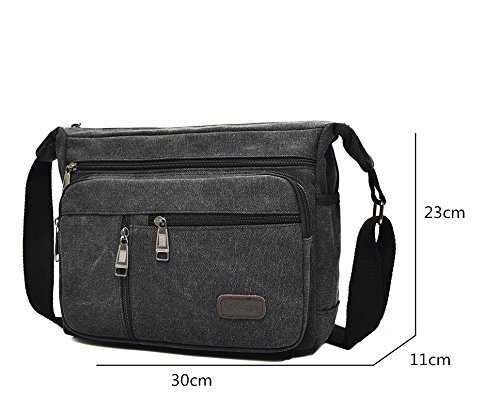 EasyHui Canvas Shoulder Messenger Bag Small Crossbody Travel Purse for Mens Womens Multi-layer Leisure Bag Black