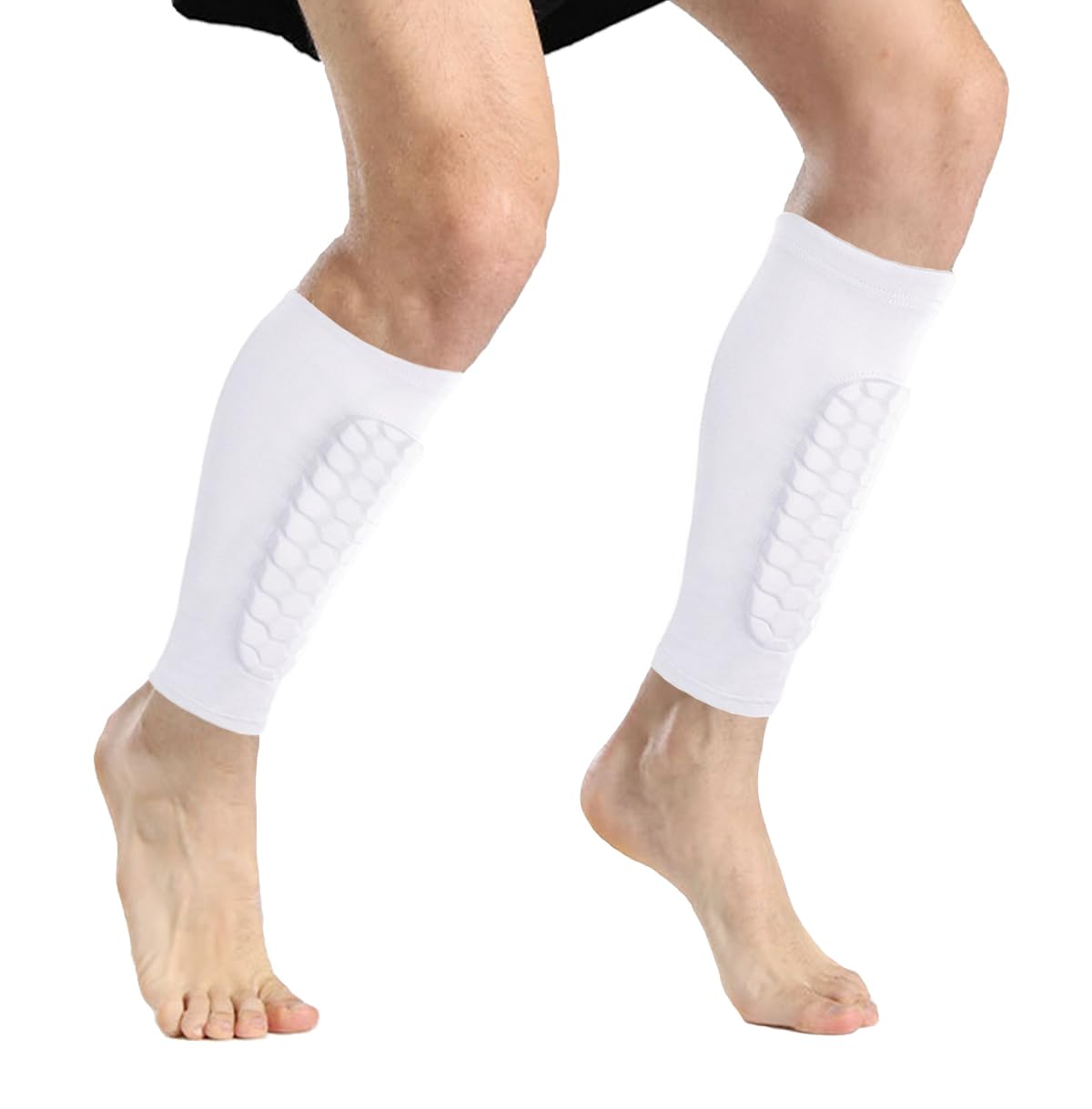Photo 1 of 2 Pack Soccer Shin Guards Soccer Adult, Soccer Shin Guards for Kids Soccer Shin Pad with Honeycomb Pads, Shin Defender Shin Guard Sleeves, Ski Shin Guards Ski Shin Pads (White, Large)