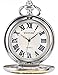 AMPM24 Silver Case Mens Pocket Watch, Silver Lid Cover Full Hunter Golden Grandpa Quartz Analog Rome Numeral Dial Men Pocket Watch with Chain Hook Fob, Gift for Father Dad
