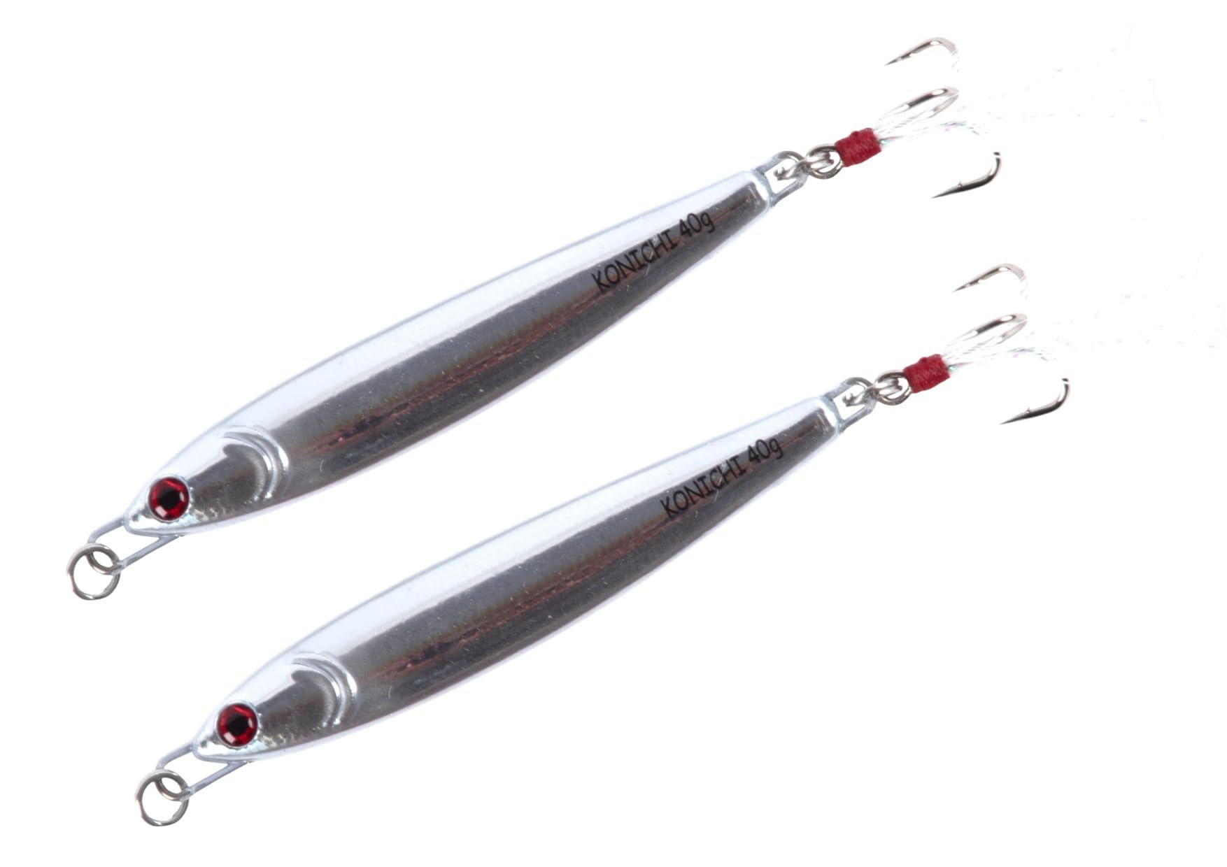 FISHZONE - 2 x KONICHI METAL MIKI Metal Curved Body Casting Lures - 5cm / 10g - Dressed Marine Mylar Treble Marine Hook (4 Colours Designs) For Bass & Predatory Fishing (Speckter)