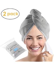 YoulerTex Microfiber Hair Towel Wrap for Women, 2 Pack 10 inch X 26 inch, Super Absorbent Quick Dry Hair Turban For Drying Curly, Long & Thick Hair(Gray)