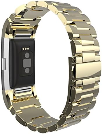 For Fitbit Charge 2 Strap, AISPORTS Fitbit Charge 2 Stainless Steel Band Smart Watch Adjustable Replacement Straps Metal Classic Bracelet Buckle Clasp for Fitbit Charge 2 Fitness Accessories - Gold