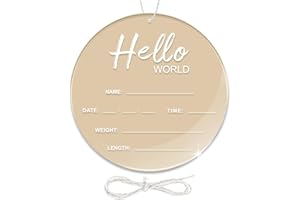 LZC LADYS GIFT Baby Announcement Sign, 6.7 Inch Hello World Newborn Sign, Thickness Upgrade Birth Announcement Sign for Hospital, Nursery Baby Shower (Cream)