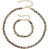 DATOA Dainty Leopard Gold Chain Necklace Bracelet Jewelry Set Thin Layered Chunky Snake Chain Necklaces Jewelry for Women Men
