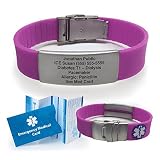 Silicone Sport Medical Alert ID Bracelet - Purple (Incl. 5 lines of custom engraving). Choose Your Color! -