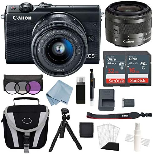 Canon EOS M100 Mirrorless Digital Camera (Black) With 15–45mm f/3.5–6.3 IS STM Lens + Deluxe Accessory Bundle - Includes EVERYTHING You Need To Get Started