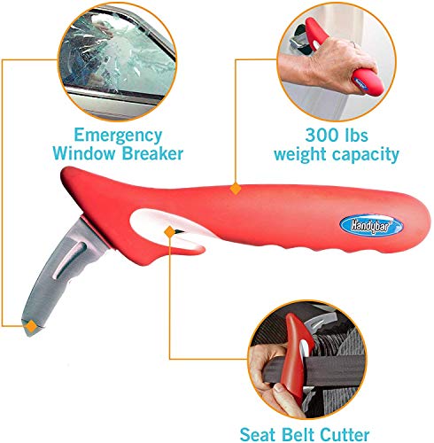 Stander HandyBar, Portable Vehicle Support Grab Bar, Standing Assist Mobility Aid Handle, Car Emergency Escape Tool with Window Breaker and Seat Belt Cutter