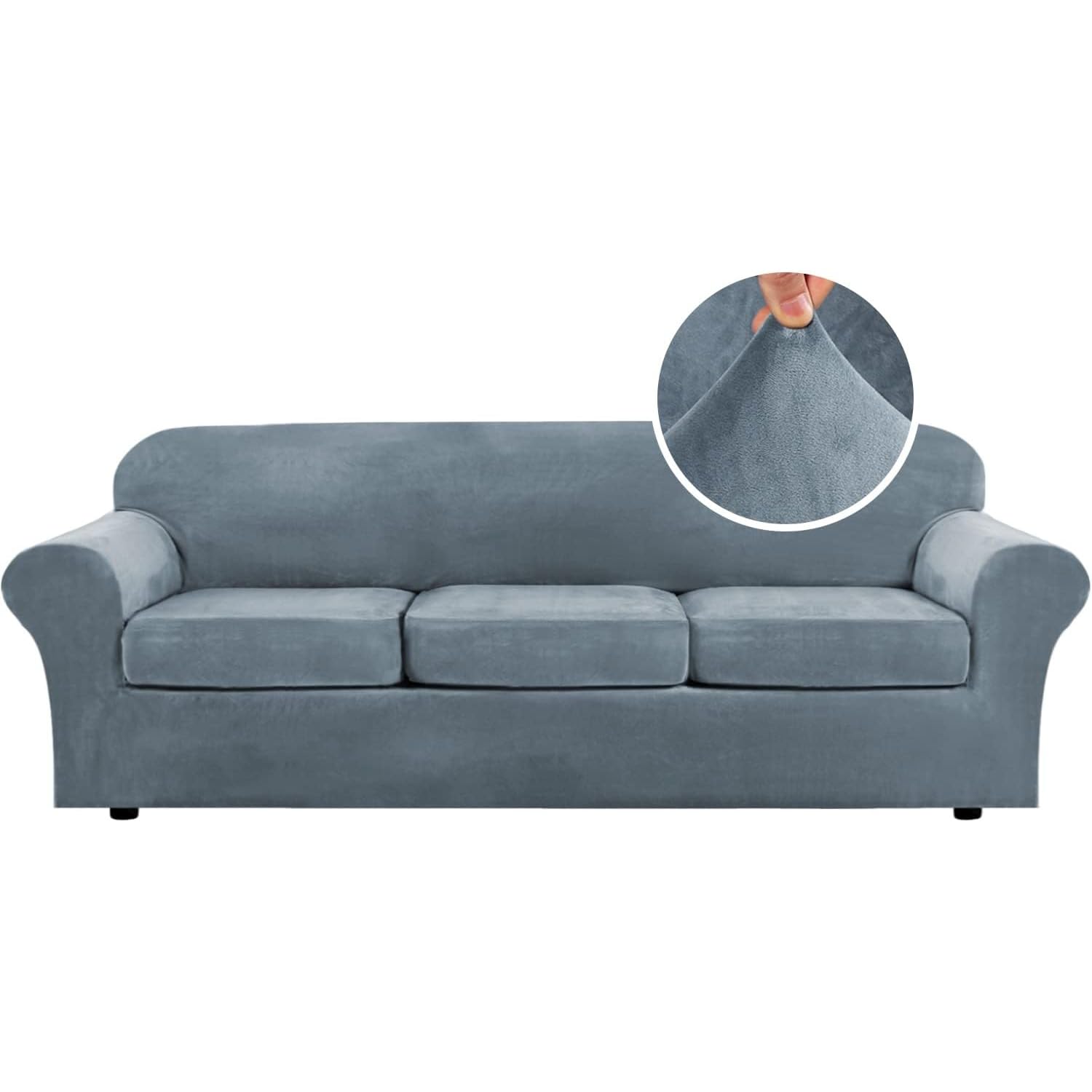 Photo 1 of H.VERSAILTEX High Stretch Sofa Slipcover 4 Piece Cover Velvet Furniture Protector Form Fit Thick Velvet Extra Large Sofa Cover for 3 Cushion Couch Width Up to 97 Inch (Large Sofa, Stone Blue)