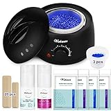 Waxing Kit Hair Removal Wax Kit, Hard Wax (3.5oz x4) +Pre/After Treatment Lotions +Wax Applicators Sticks (20 L/S Size) +3 Disposable Plastic Waxing Pots for Underarm Bikini Facial Legs Back Body