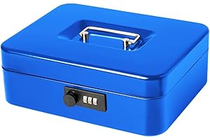 Jssmst Large Cash Box with Combination Lock – Durable Metal Cash Box with Money Tray Blue(9.8 x 7.9 x 3.5), SM-CB07002L