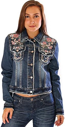 Grace in LA Women's Embroidered Jean Jacket Indigo X-Large