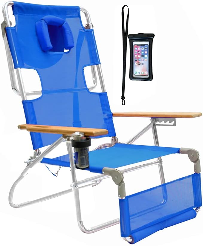 Ostrich 3 in 1 Beach Chair with Side Tray, Solid Blue