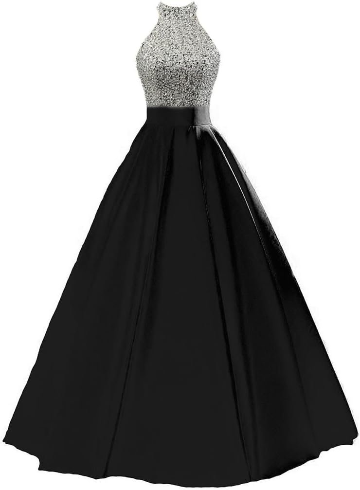 HEIMO Women's Keyhole Back Sequin Evening Party Gowns Beaded Formal Prom Dresses Long H123