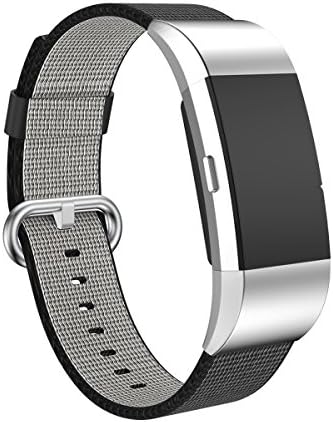 Aiiko Compatible Fitbit Charge 2 Bands Nylon Watch Band Replacement Fitness Strap for Men Women, Excerise Bands with Classic Metal Clasp and Connector for Fitbit Charge2 Smart Watch, Black