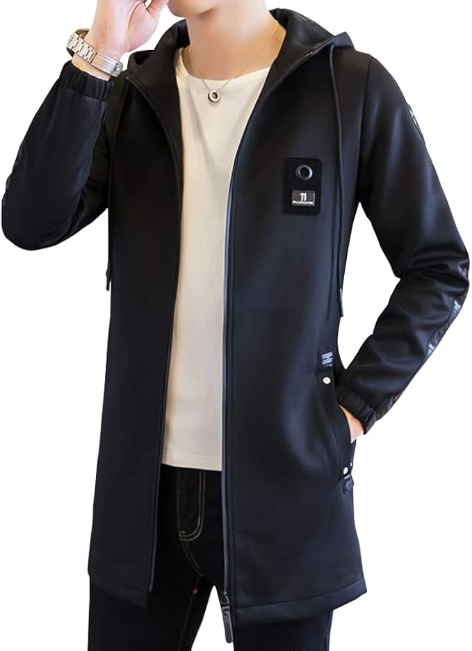 Amazon エレガンザー ジャケットメンズ 長袖 フード付き ジップアップ ロング丈 スリム 光沢 おしゃれ 秋服 カジュアル ビジネス 防風 無地 冬 秋 春 ストリート コート ジャケット 通販