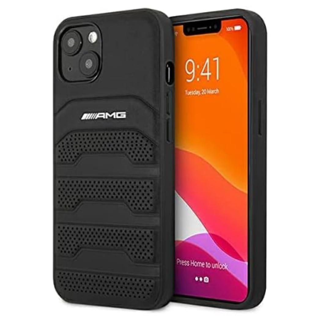 AMG AMHCP12SGSEBK Phone Case for iPhone 12 Mini 5.4 Inches, Black Leather Debossed Lines Phone Cover