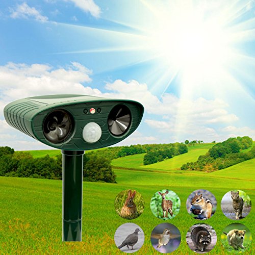 ZOVENCHI Ultrasonic Animal Repeller, Solar Powered repellent with Motion Sensor Ultrasonic and Red Flashing lights Outdoor Waterproof Farm Garden Yard repellent, Cats, Dogs, Foxes, Birds, Skunks, rod - Thumbnail 5