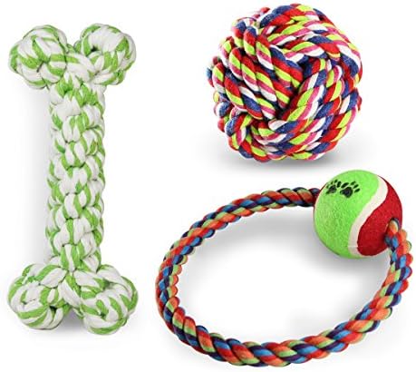 Misan Pet Puppy chewing Teeth Cleanning Toys Safe Nontoxic Cotton Durable Rope Toy for Dogs (Pack of 3 for m-l dog,Colors in Random)