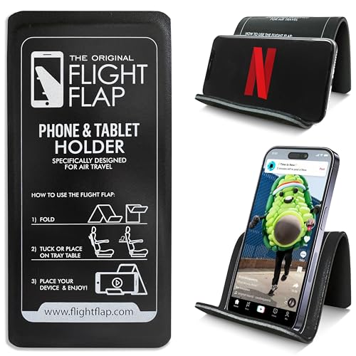 Flight Flap Airplane Phone Holder - Foldable Plane Phone Stand for Travel - Flexible Mobile Stand for Desk & Bed - Flight Mobile Holder Desk - Accessories Travel Essentials For Flying (Black)