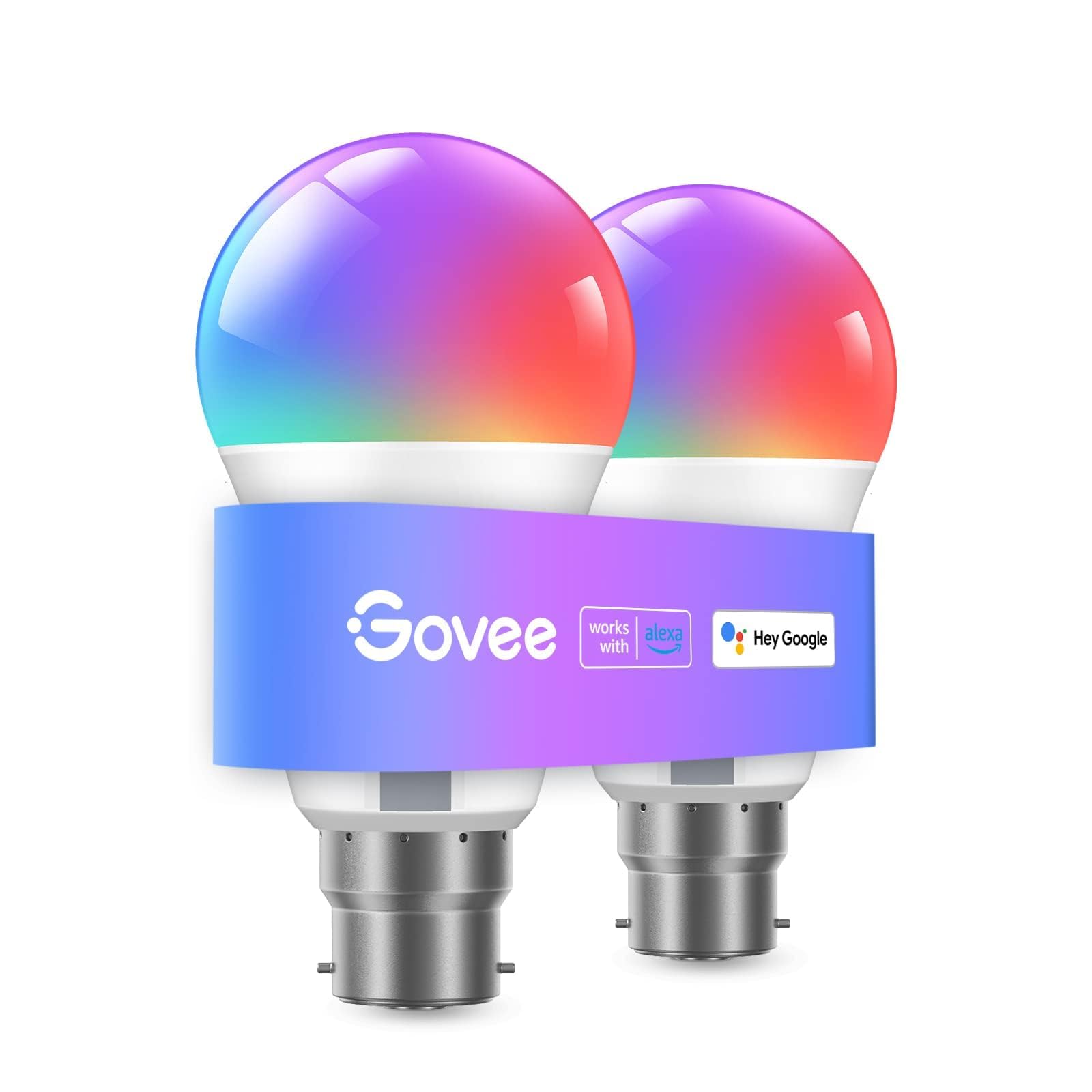 Govee RGBWW Smart Bulb, B22 Energy Saving WiFi Alexa Light Bulbs, 9W, 800LM, 16 Million Colors, 54 Scenes, Work with Alexa & Google Assistant, 2 Packs