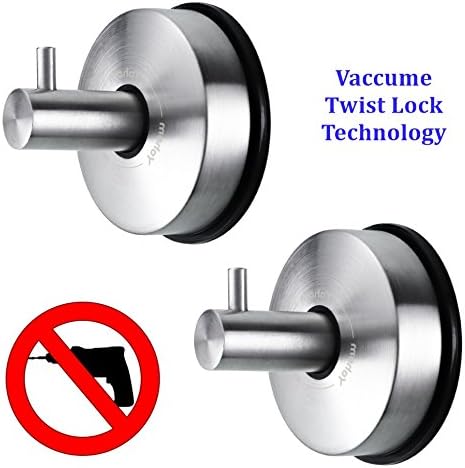 MADHULI Stainless 18/10 Steel 304 Grade Suction Robe Hook with without Drill Twist Lock Technology (Silver, 10 Kg)