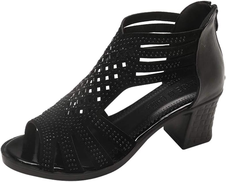 Opinionated Women's Gladiator Wedge Sandal Solid Color Rhinestone Hollow Fish Mouth Wedge Heel Thick Sandals high Heels