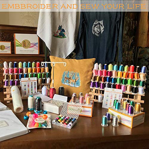 New brothread 2X60 Spools Wooden Thread Rack/Thread Holder Organizer with Hanging Hooks for Embroidery Quilting and Sewing threads