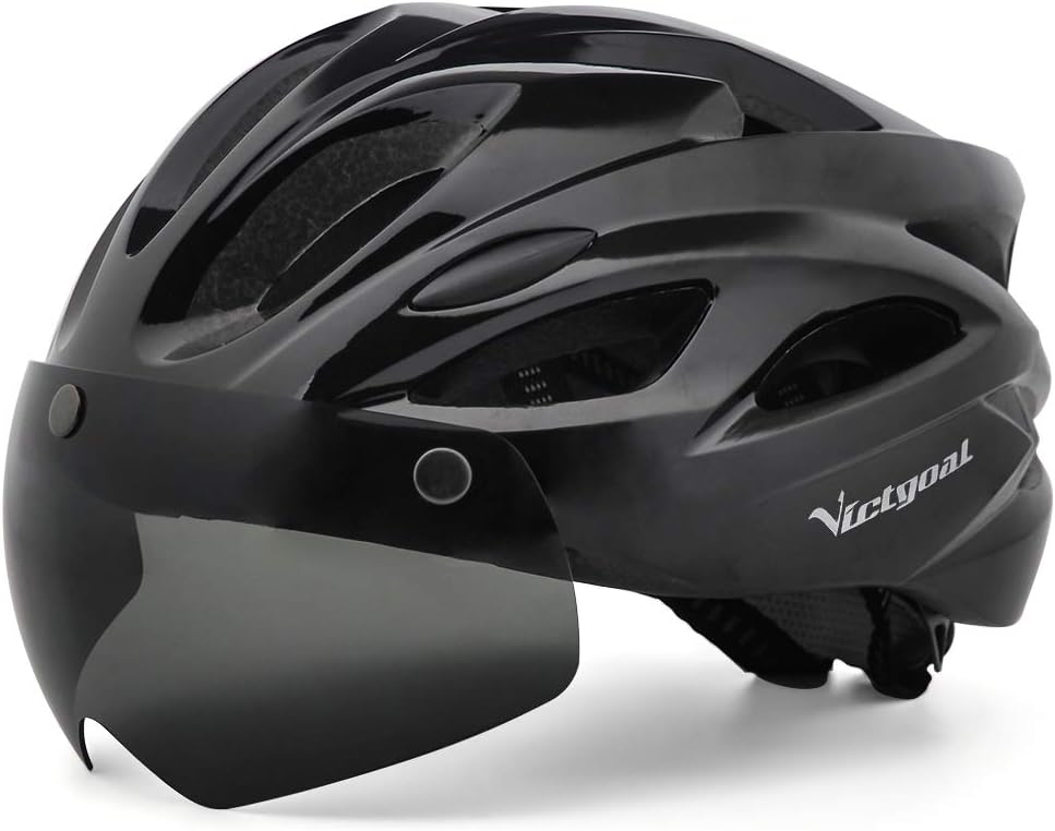 Victgoal Bike Helmet with Detachable Magnetic Goggle Visor LED Light Black