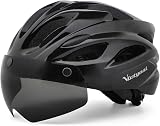 Victgoal Bike Helmet with Detachable Magnetic Goggle Visor LED Light Black