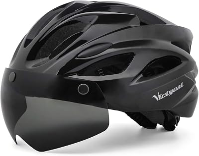 Victgoal Bike Helmet with Detachable Magnetic Goggle Visor LED Light Black