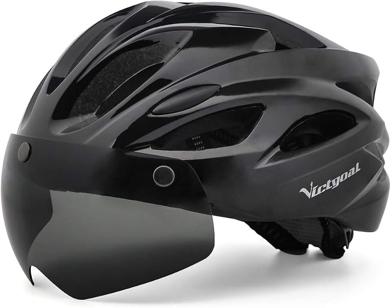 Victgoal Bike Helmet with Detachable Magnetic Goggle Visor LED Light Black