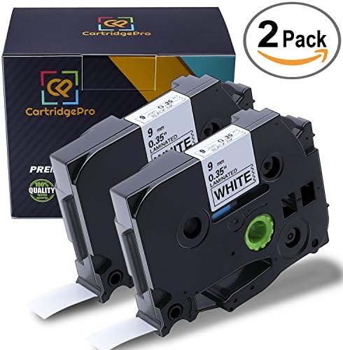 CartridgePro 2-Pack TZe221 Label Tape 9mm x 8m Black on White Standard Laminated Labels Replacement for Brother P-Touch Label Maker TZe-221, PT-H110, PT-D210, PT-D400AD, PT-D600 (0.35" x 26.2ft)