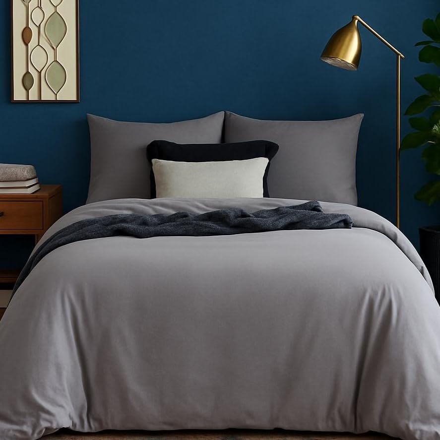 Marsala Double Duvet Cover Set Satin Cotton Bedding Dark Grey Quilt Cover Bed Set (Dark Grey Double)