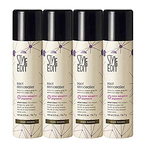 Style Edit Root Concealer Touch Up Spray | Instantly Covers Grey Roots | Professional Salon Quality Cover Up Hair Products for Women |Dark Brown, 2 Ounce (Pack of 4)