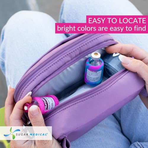 Sugar Medical Insulin Vial Protective Sleeve. Silicone Cover to Protect Your Insulin Vial from Breaking. Fits 10ml Insulin Brands. (Pink/Blue Tie Dye)