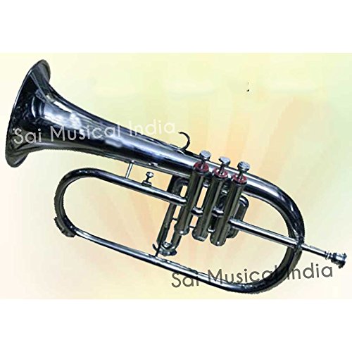 Queen Brass Silver Chrome Flugel Horn Bb Flat With Free Case Box & Mouth Pc. - Thumbnail 2