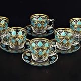 Turquoise Ethnic Turkish Coffee Mug Set - Arabic Tea Glasses Sets- Arabic coffee Mugs-Ethnic designed Nescafe cups.
